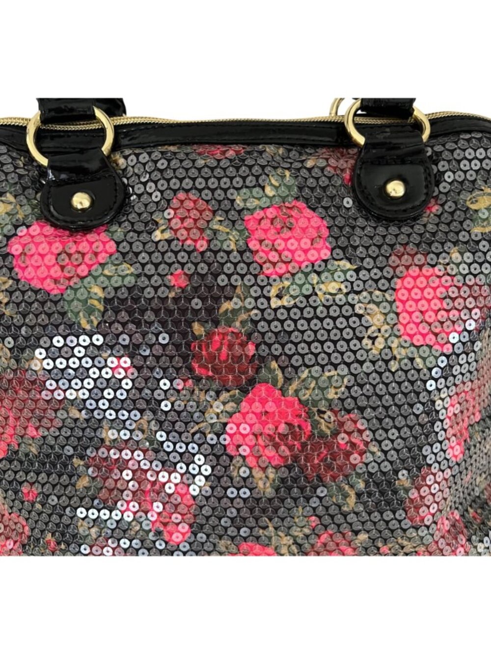 Betsey Johnson Floral Roses Sequin Handbag Satchel Purse Chic Whimsical - Picture 8 of 10